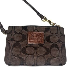 Coach Black and Brown Signature Wristlet Tattersol Interior